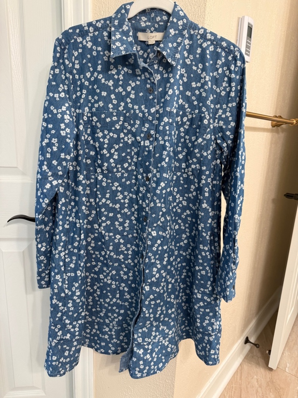 LOFT Blue Floral Button-Front  Dress